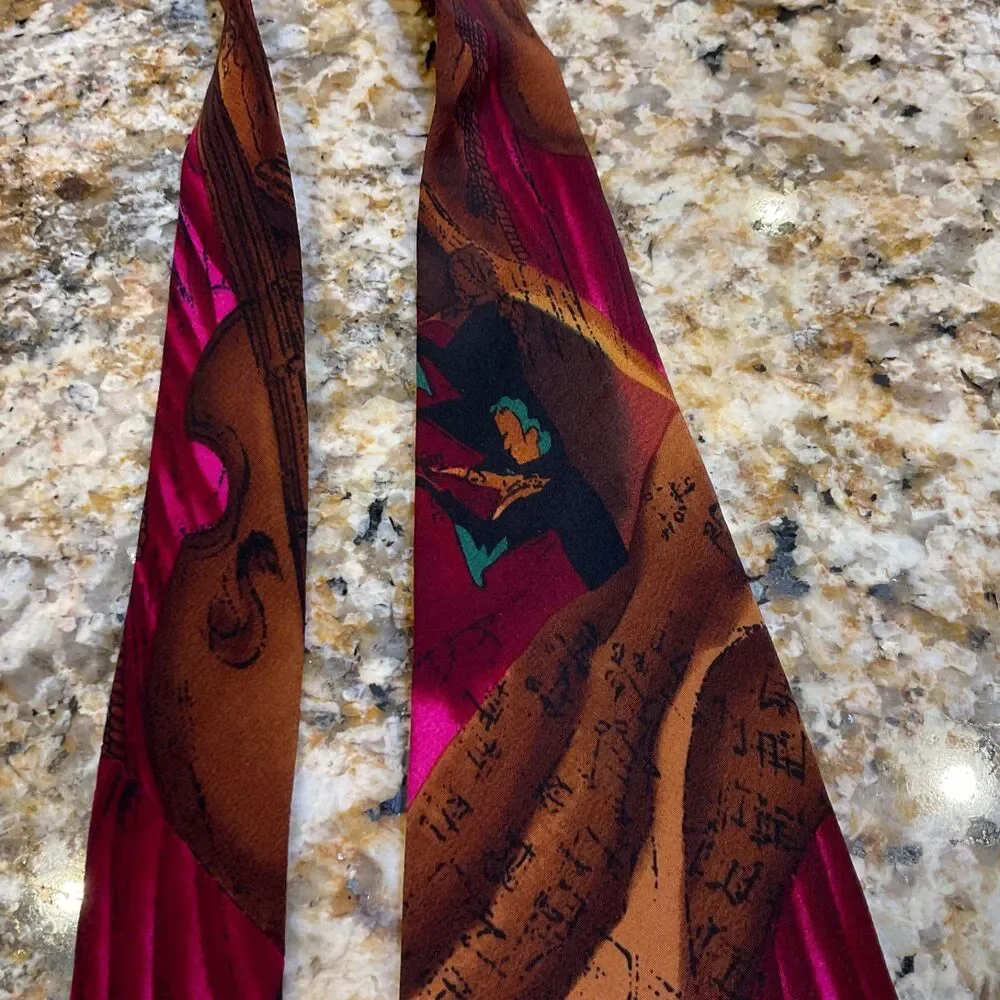 VTG Music Theme silk Necktie Mens Novelty Tie Teacher Musician Jazz Art